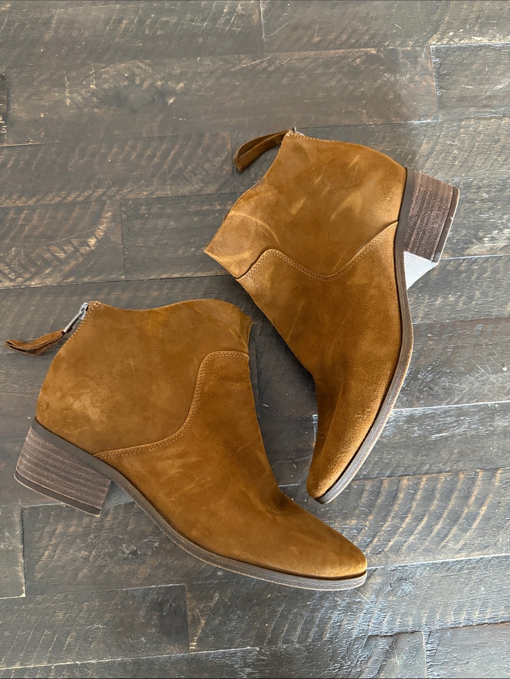 Lucky Brand Basel Sepia Suede Ankle Booties Block Heel 8